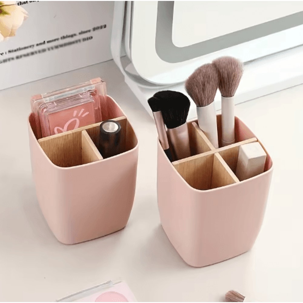 Bamboo Partition Desk Organizer 4Slot Pen Jewelry Office Storage Box 9