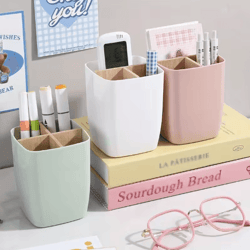 bamboo partition desk organizer – 4-slot pen, jewelry & office storage box