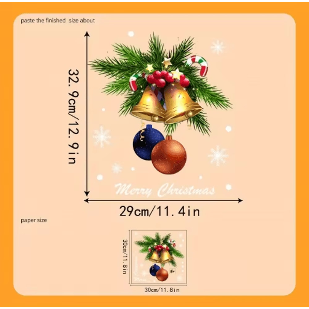 Reusable Christmas Window Stickers Static Cling Golden Bells Red Berries Snowflakes 1pc 2pcs 3