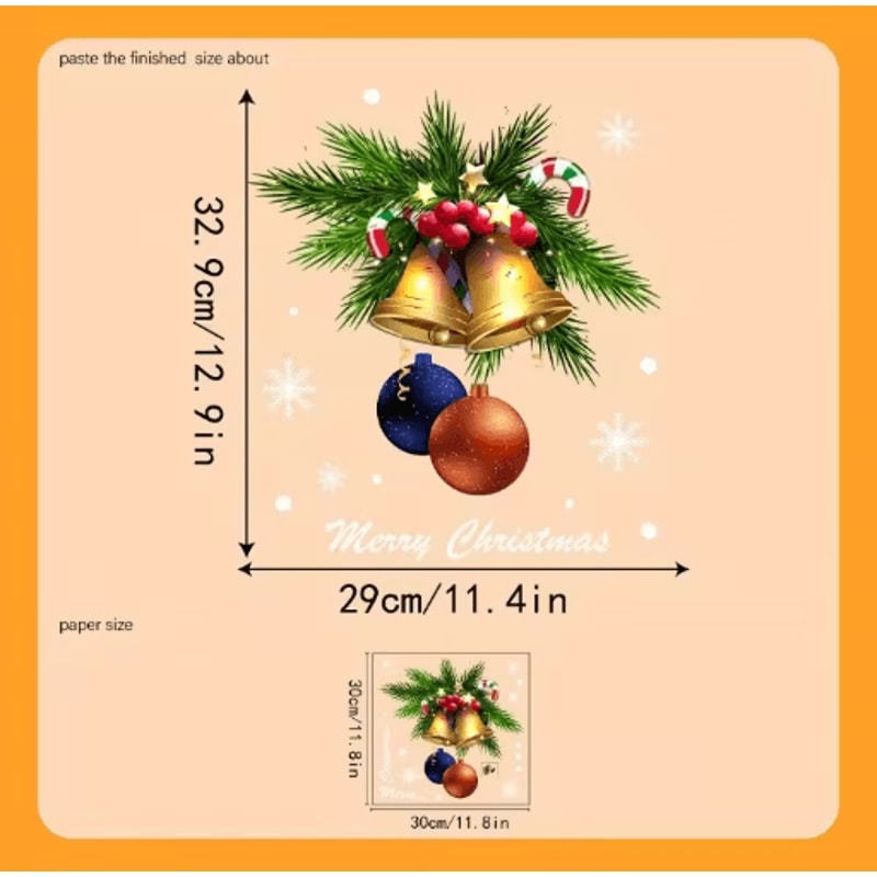 Reusable Christmas Window Stickers Static Cling Golden Bells Red Berries Snowflakes 1pc 2pcs 3