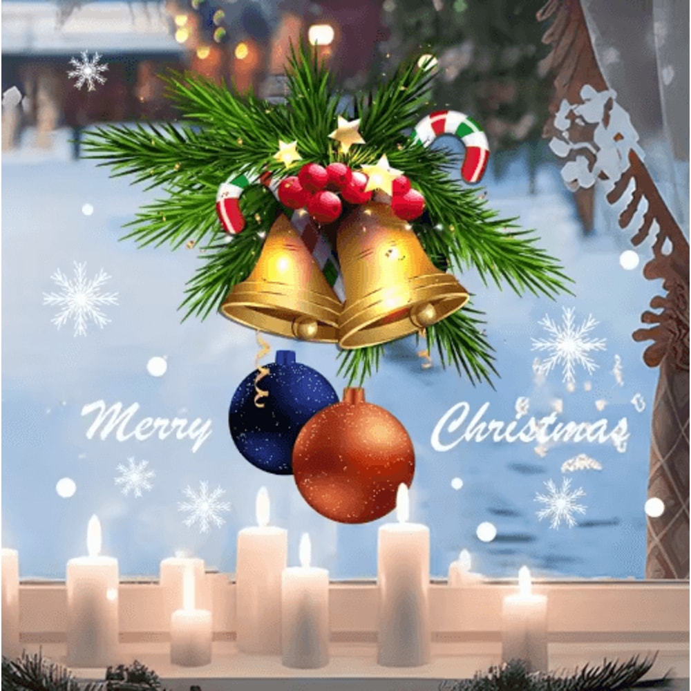 Reusable Christmas Window Stickers Static Cling Golden Bells Red Berries Snowflakes 1pc 2pcs 5