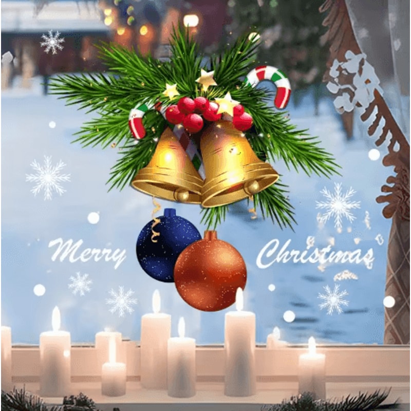 Reusable Christmas Window Stickers Static Cling Golden Bells Red Berries Snowflakes 1pc 2pcs 5