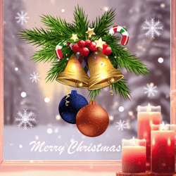 reusable christmas window stickers – static cling golden bells, red berries & snowflakes (1pc / 2pcs)