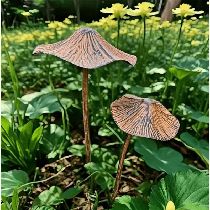 Retro Rusty Metal Mushroom Garden Decor 3Piece Set Vintage Outdoor Mushroom Statues 4