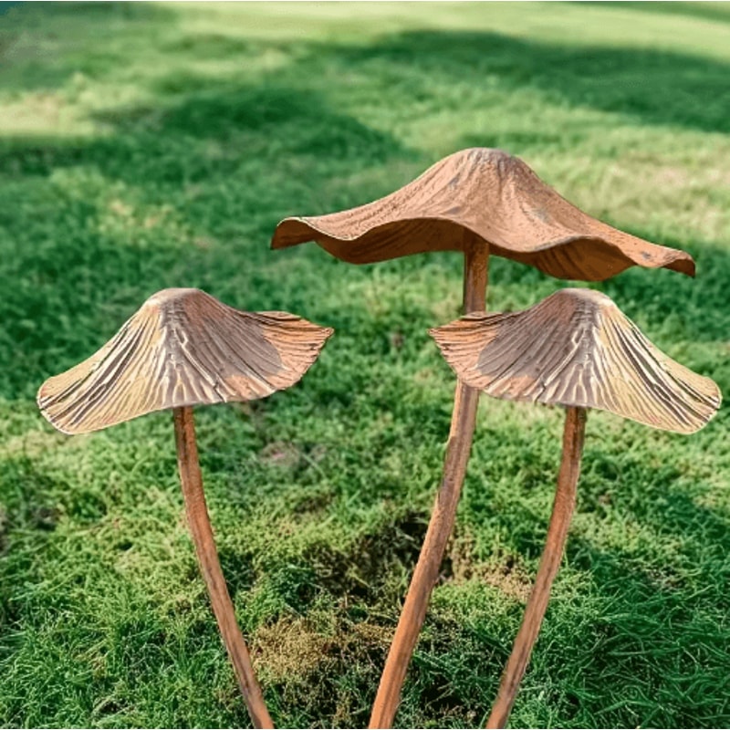 Retro Rusty Metal Mushroom Garden Decor 3Piece Set Vintage Outdoor Mushroom Statues 5