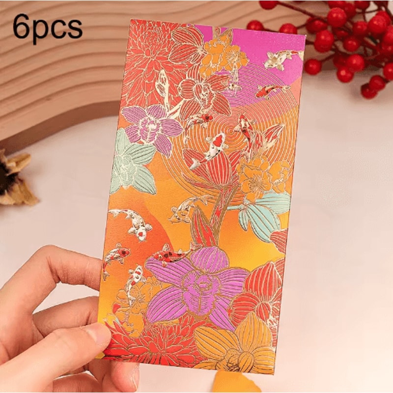 Floral Thank You Cards With Golden Accents 6Pack Elegant Greeting Cards Lucky Money Envelopes 2