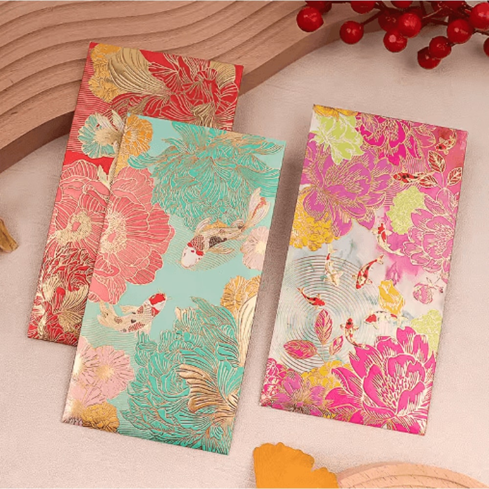 Floral Thank You Cards With Golden Accents 6Pack Elegant Greeting Cards Lucky Money Envelopes 8