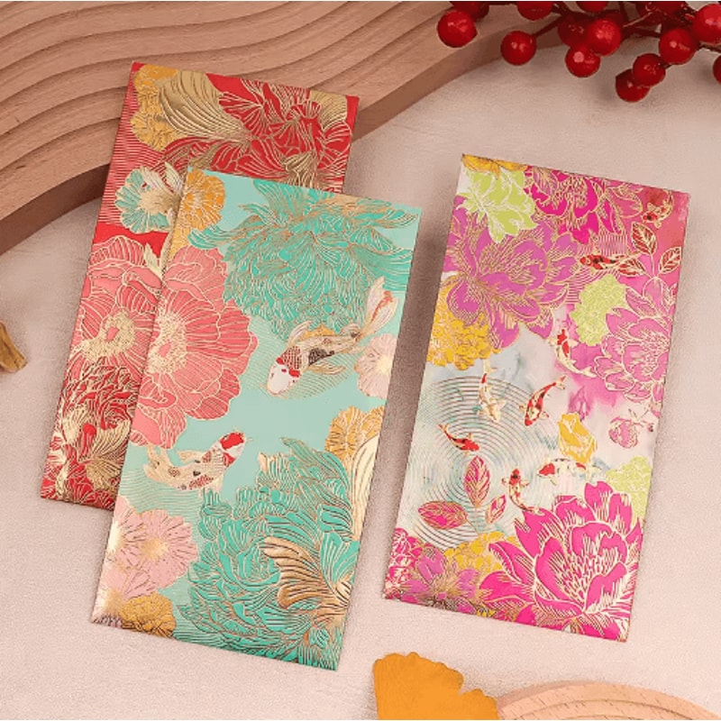 Floral Thank You Cards With Golden Accents 6Pack Elegant Greeting Cards Lucky Money Envelopes 8