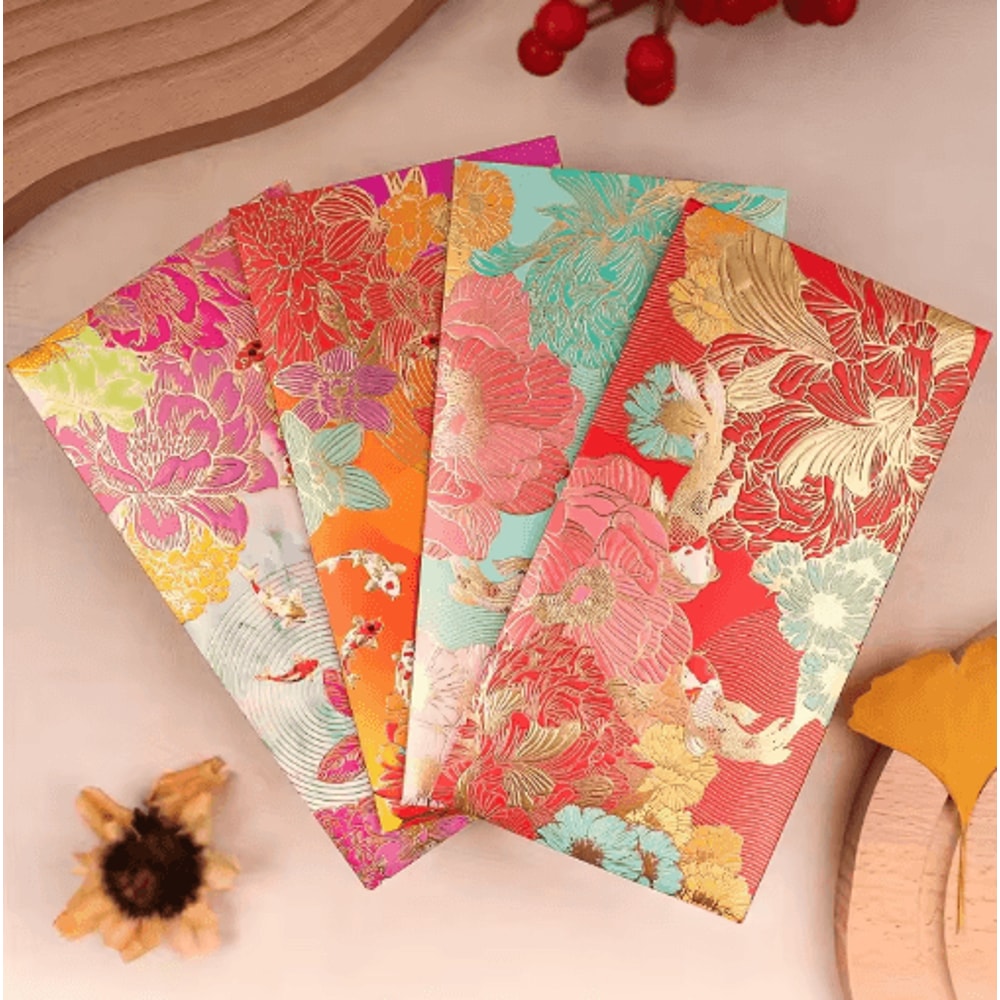 Floral Thank You Cards With Golden Accents 6Pack Elegant Greeting Cards Lucky Money Envelopes 0
