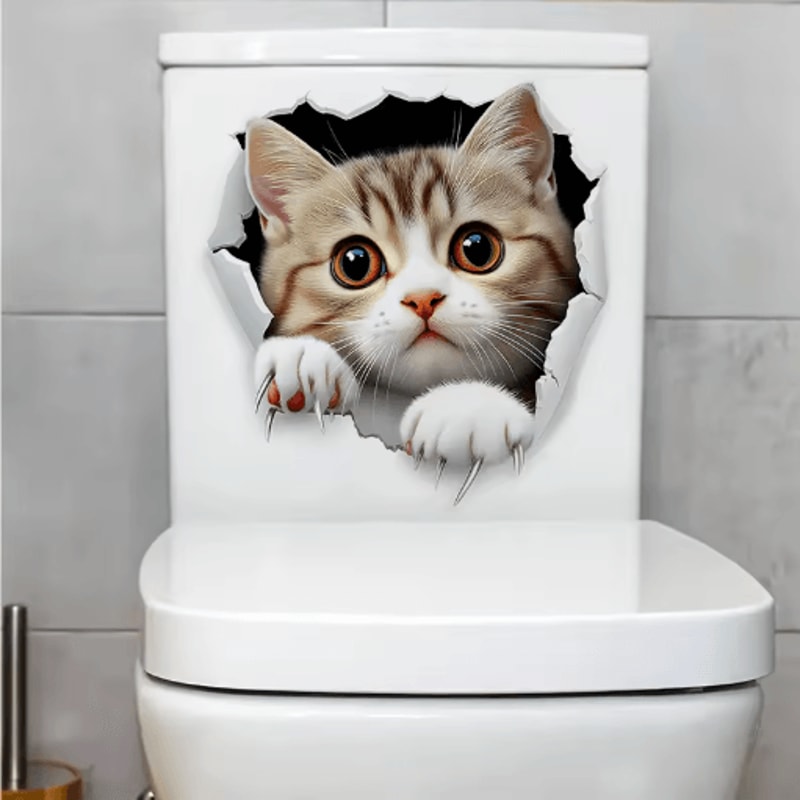 3D Cute Cat Toilet Stickers Removable Waterproof Kitten Vinyl Decals For Bathroom Decor 5