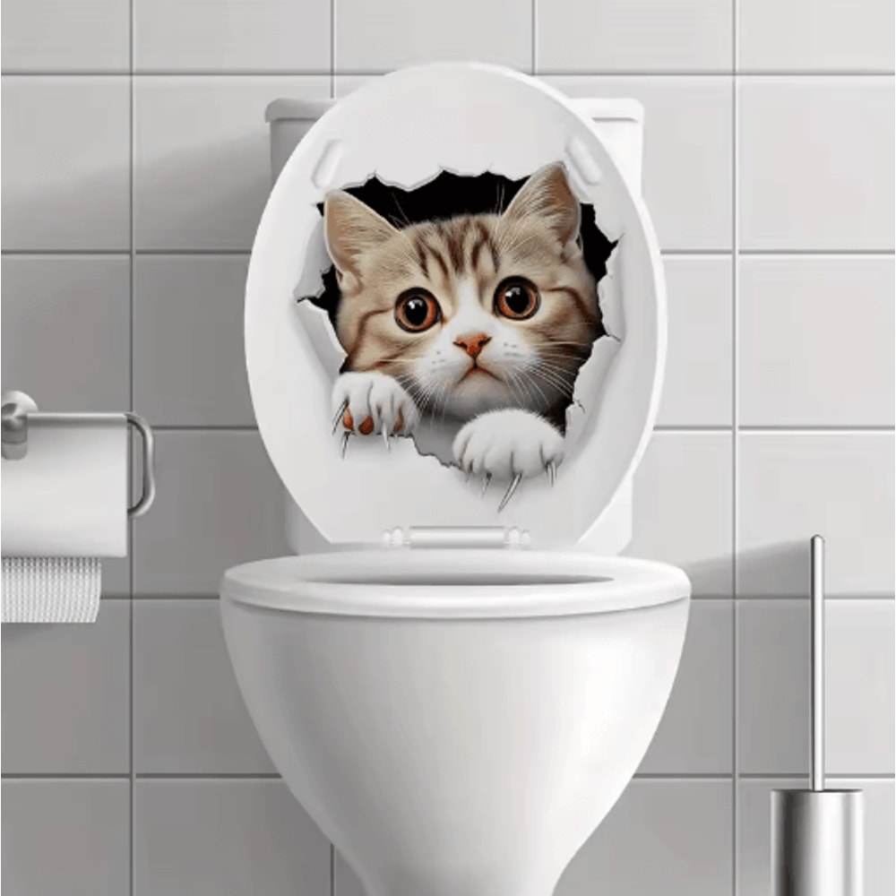 3D Cute Cat Toilet Stickers Removable Waterproof Kitten Vinyl Decals For Bathroom Decor 6
