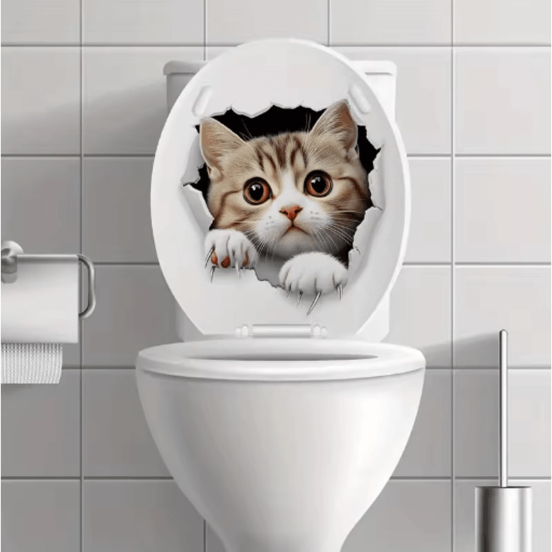 3D Cute Cat Toilet Stickers Removable Waterproof Kitten Vinyl Decals For Bathroom Decor 6