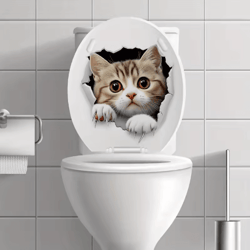 3d cute cat toilet stickers removable waterproof kitten vinyl decals for bathroom decor