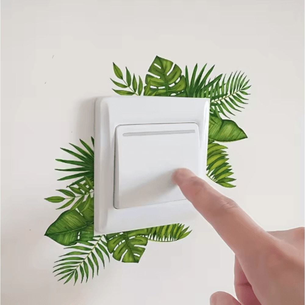 Tropical Leaf Switch Stickers Removable Waterproof PVC Wall Decor Decals For Home 6