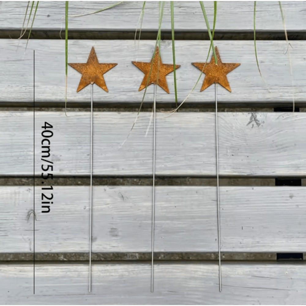 Rustic Metal Star Garden Stakes 3Piece Set Iron Silhouette Outdoor Yard Planter Decor 2