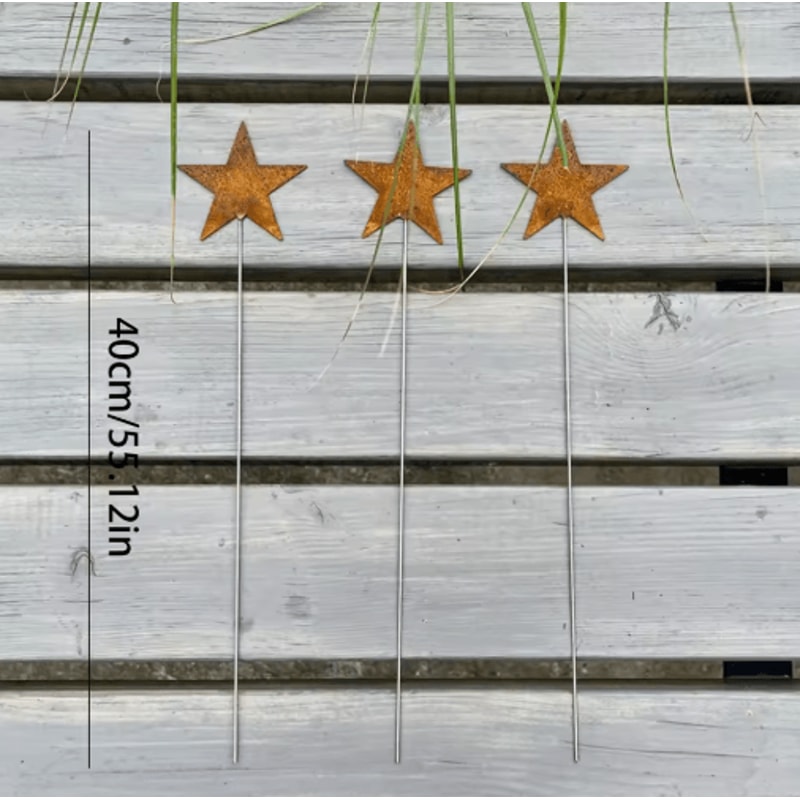 Rustic Metal Star Garden Stakes 3Piece Set Iron Silhouette Outdoor Yard Planter Decor 2