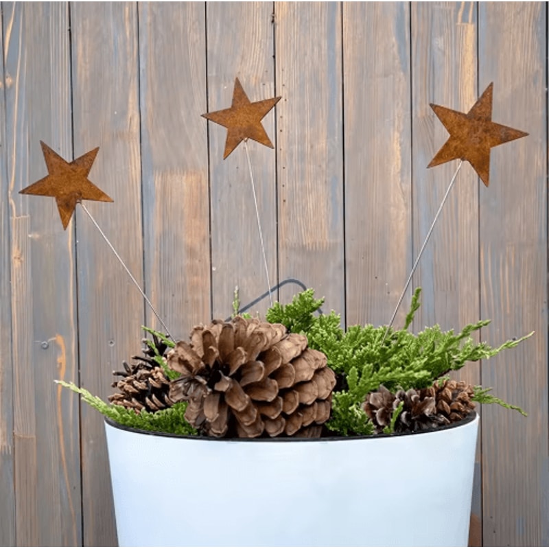Rustic Metal Star Garden Stakes 3Piece Set Iron Silhouette Outdoor Yard Planter Decor 3