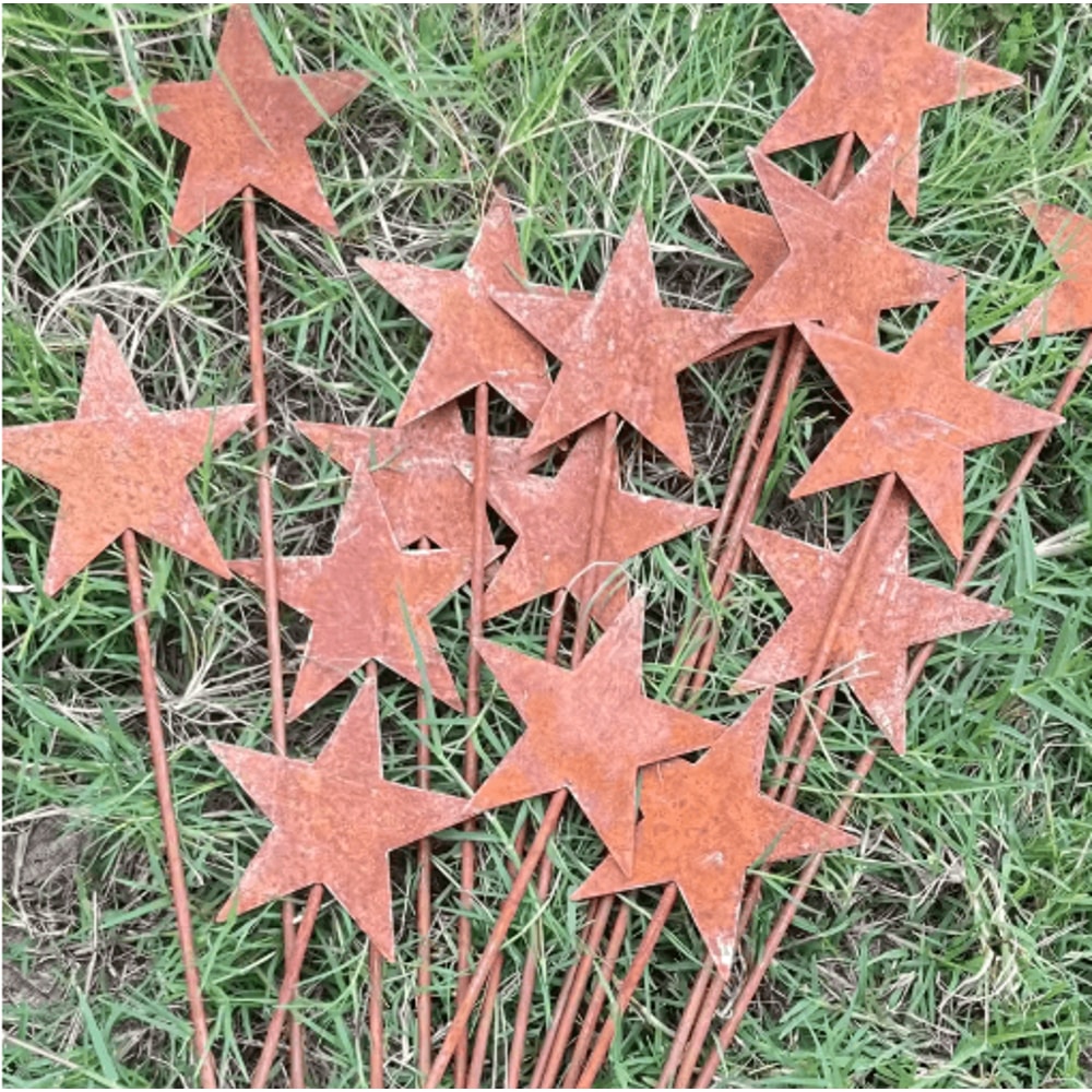 Rustic Metal Star Garden Stakes 3Piece Set Iron Silhouette Outdoor Yard Planter Decor 4