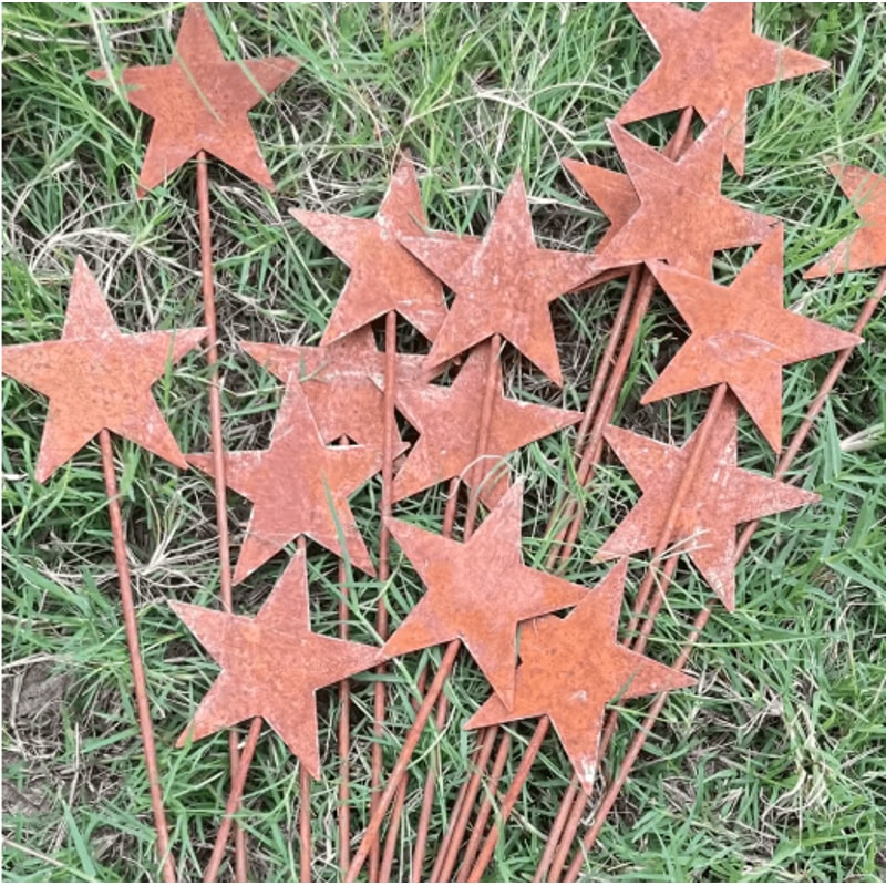 Rustic Metal Star Garden Stakes 3Piece Set Iron Silhouette Outdoor Yard Planter Decor 4