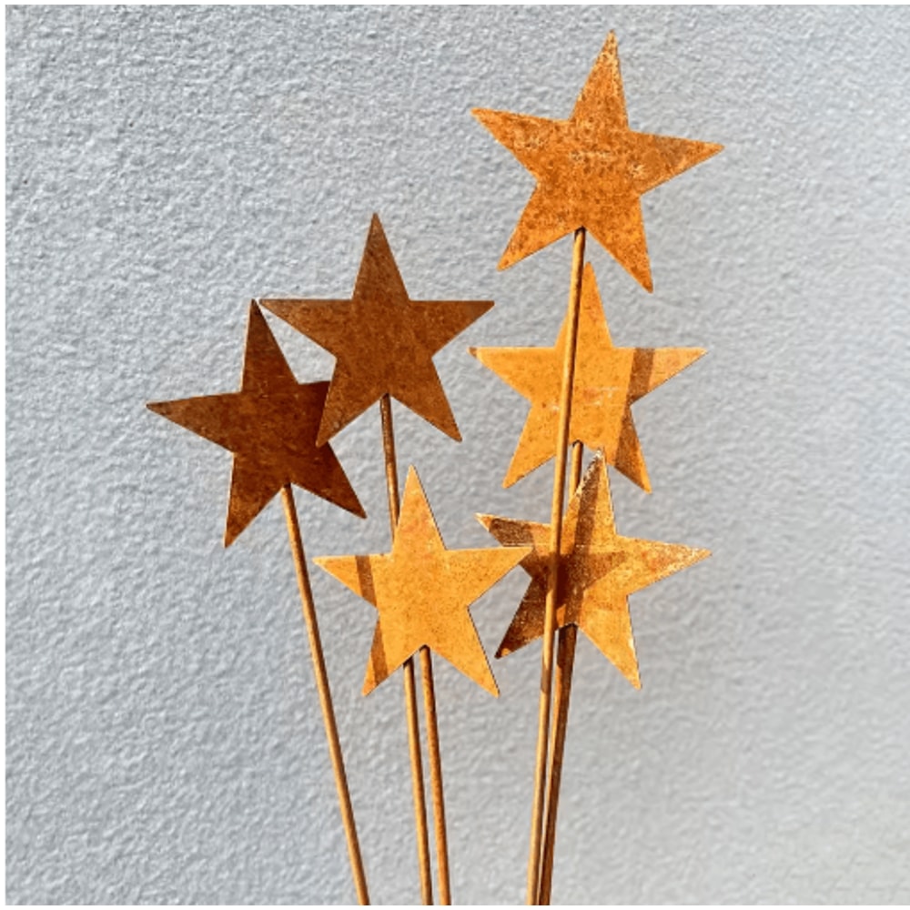 Rustic Metal Star Garden Stakes 3Piece Set Iron Silhouette Outdoor Yard Planter Decor 6
