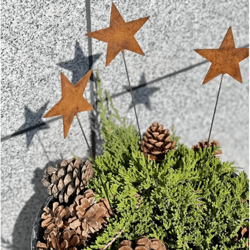 Rustic Metal Star Garden Stakes 3Piece Set Iron Silhouette Outdoor Yard Planter Decor 0