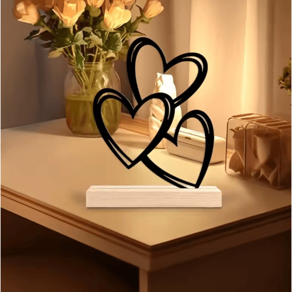 Minimalist Wooden Heart Desktop Decor Love Ornament For Coffee Table Study Desk 0