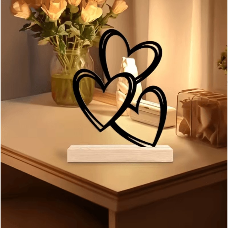 Minimalist Wooden Heart Desktop Decor Love Ornament For Coffee Table Study Desk 0