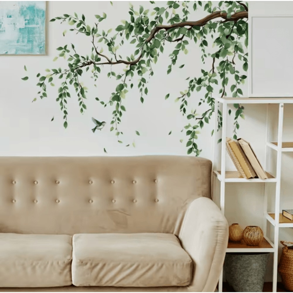 Tree Branch Birds Wall Stickers 2Piece Set Removable SelfAdhesive Nature Decor Decals 4