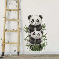 cartoon watercolor bamboo panda wall sticker – self-adhesive room decor for home