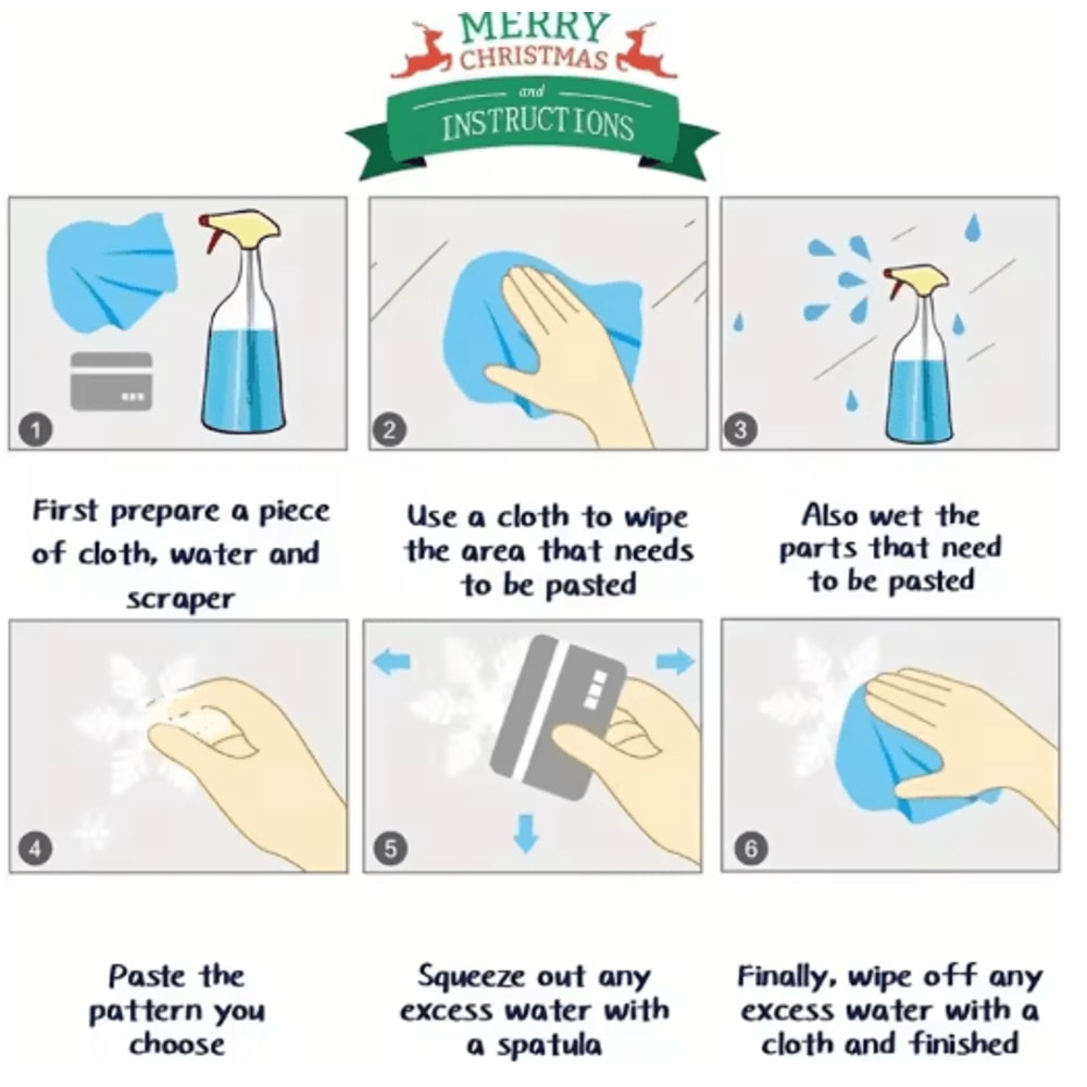 Christmas Wreath Window Sticker Golden Snowflake Red Bow Static Cling Glass Decal 2