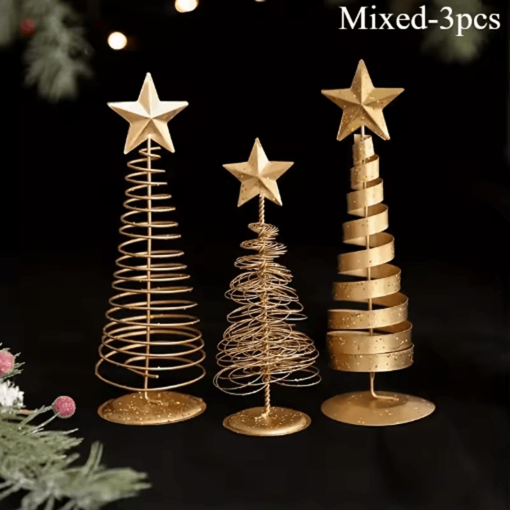 Iron Golden Christmas Tree Tabletop Ornament Festive Holiday Home And Party Decor 1