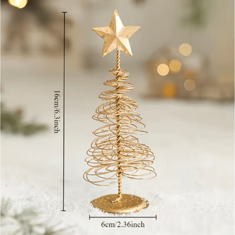 Iron Golden Christmas Tree Tabletop Ornament Festive Holiday Home And Party Decor 3