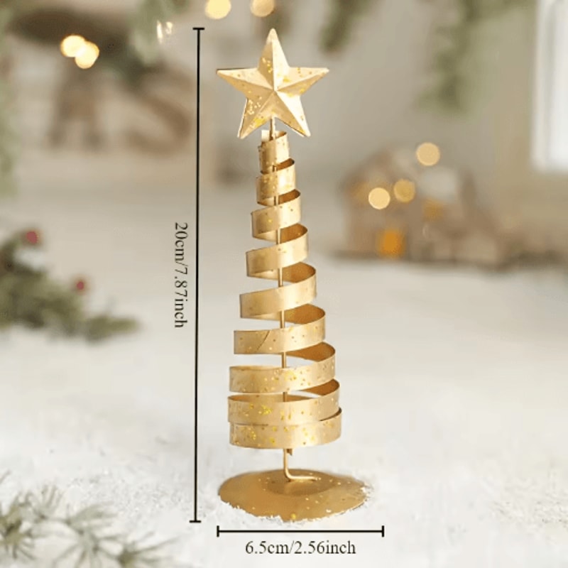Iron Golden Christmas Tree Tabletop Ornament Festive Holiday Home And Party Decor 4