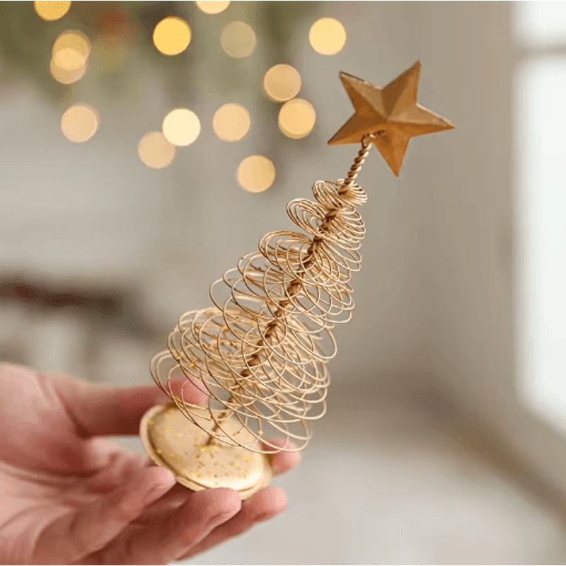 Iron Golden Christmas Tree Tabletop Ornament Festive Holiday Home And Party Decor 5