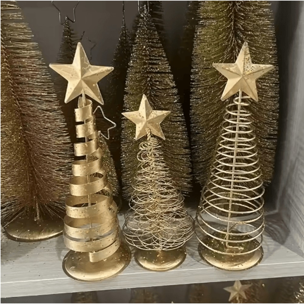Iron Golden Christmas Tree Tabletop Ornament Festive Holiday Home And Party Decor 6
