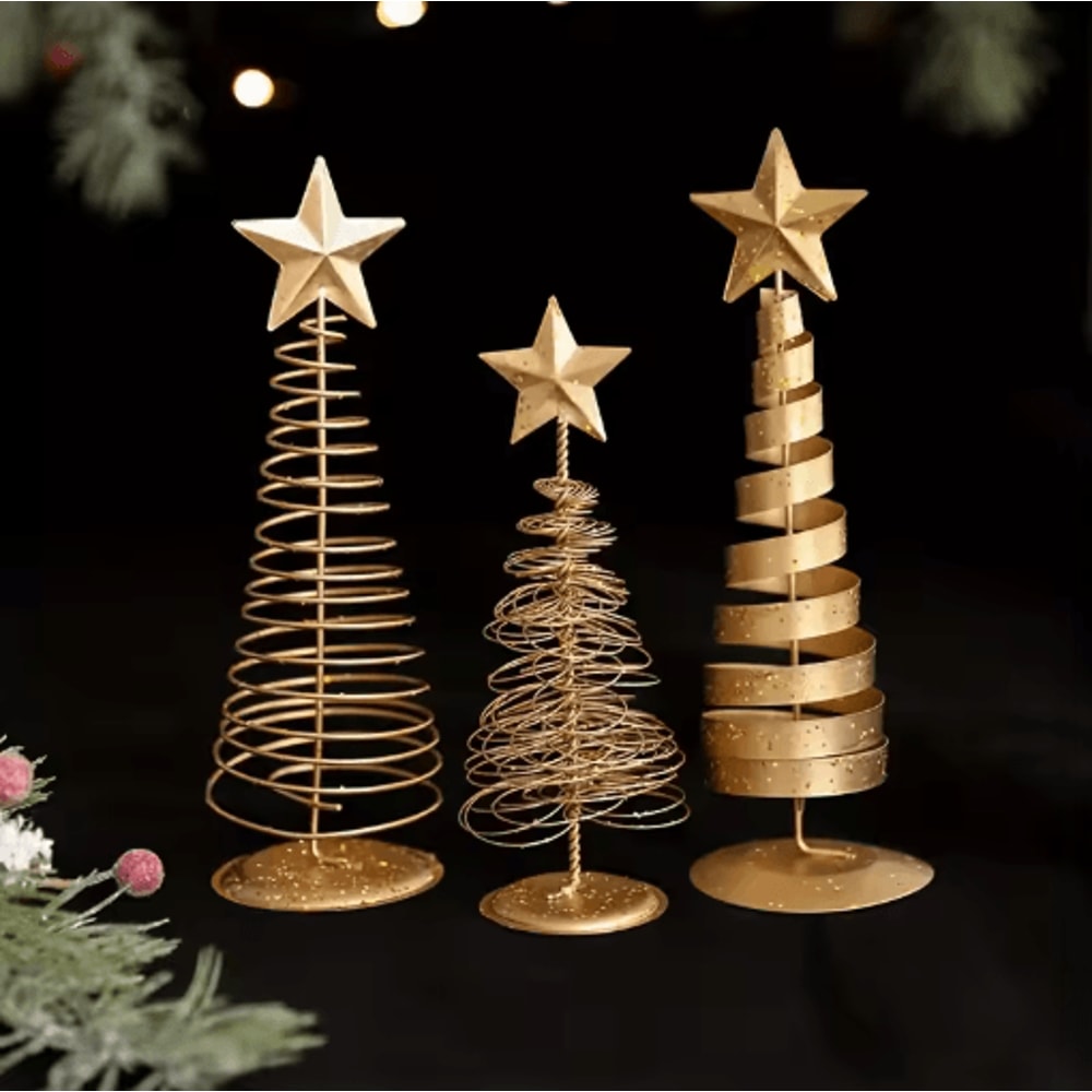 Iron Golden Christmas Tree Tabletop Ornament Festive Holiday Home And Party Decor 0