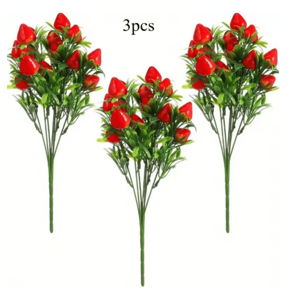 Artificial Strawberry Plant Branches 3 Pack Long Stem Fake Fruit Decor For Home And Seasonal Stylin 1