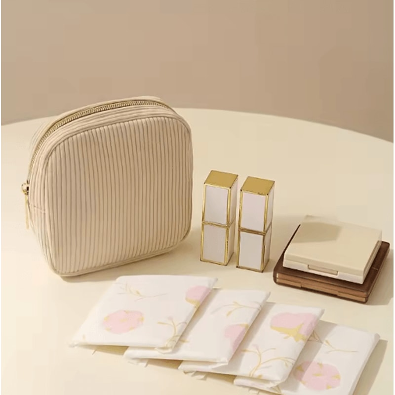 Corduroy Makeup Bag Large Capacity Cosmetic Toiletry Organizer For Travel And Daily Use 7