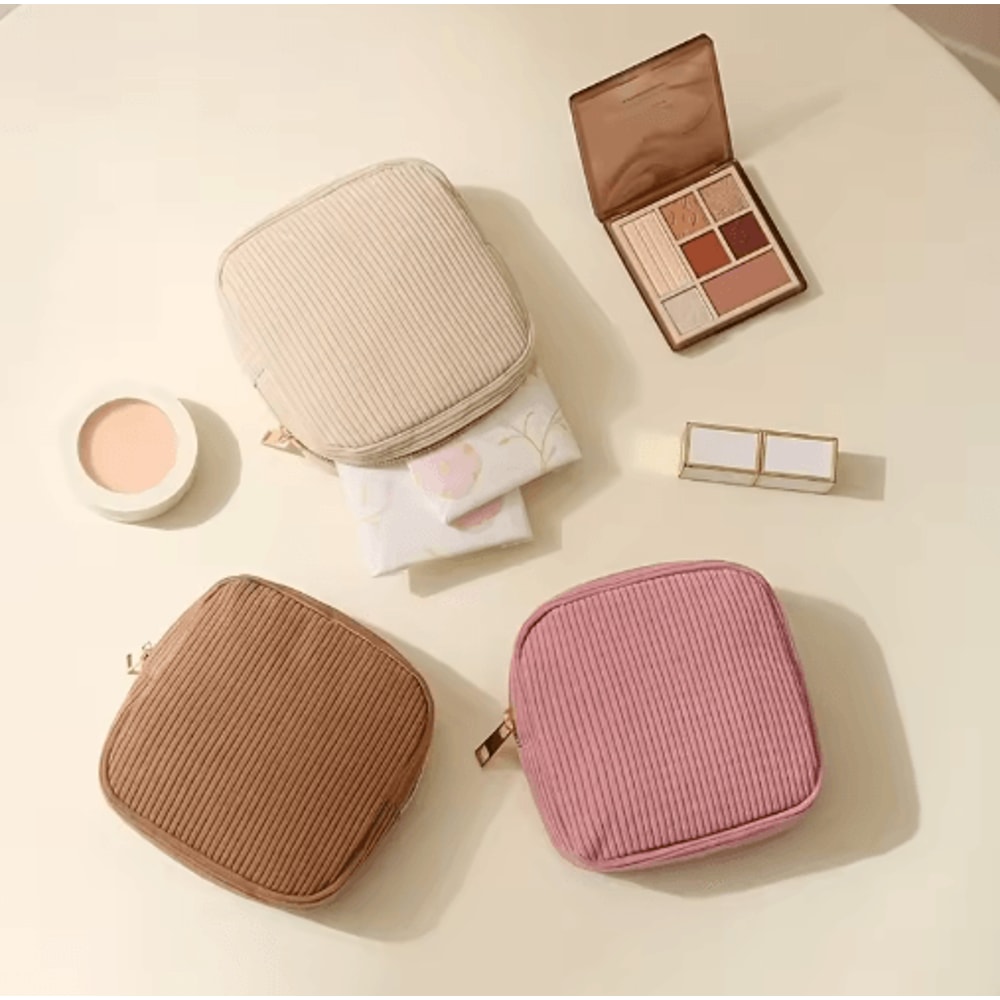 Corduroy Makeup Bag Large Capacity Cosmetic Toiletry Organizer For Travel And Daily Use 0