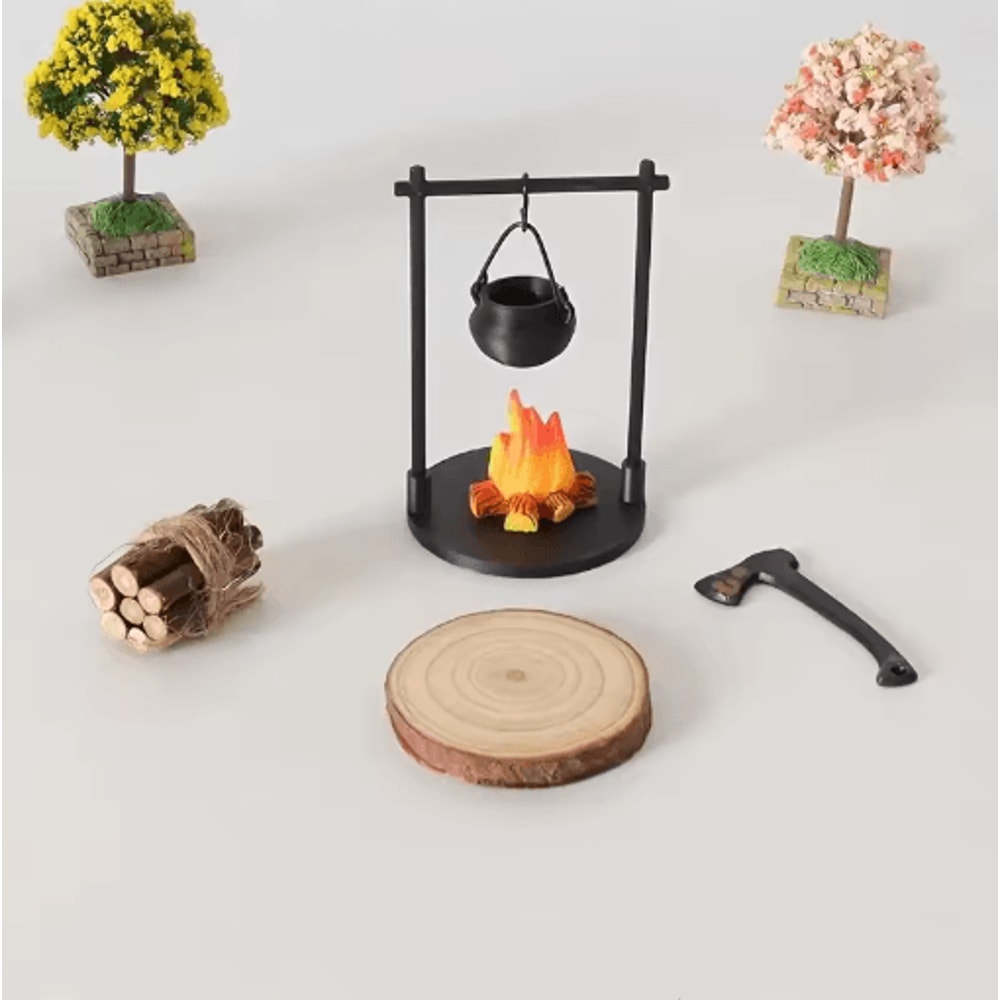 Mini Campfire Teapot Figurine Cozy Miniature Decor For Home Creative Displays 6