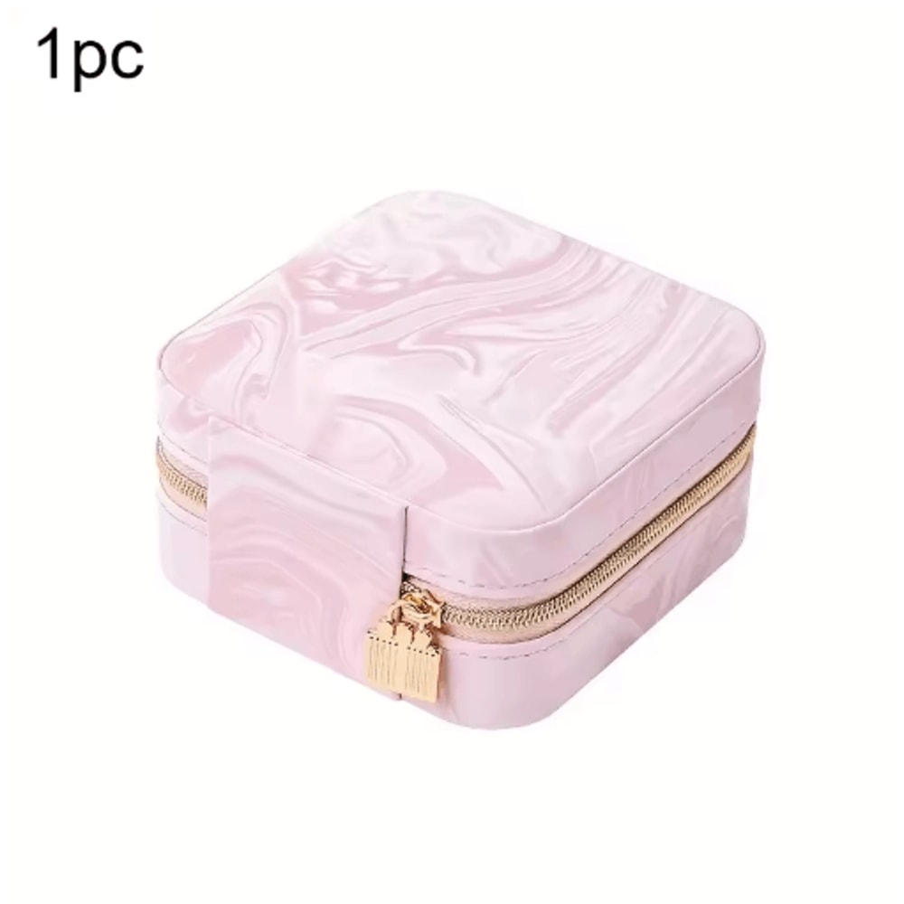 Mini Square Travel Jewelry Box Portable Zipper Organizer For Rings Necklaces 1
