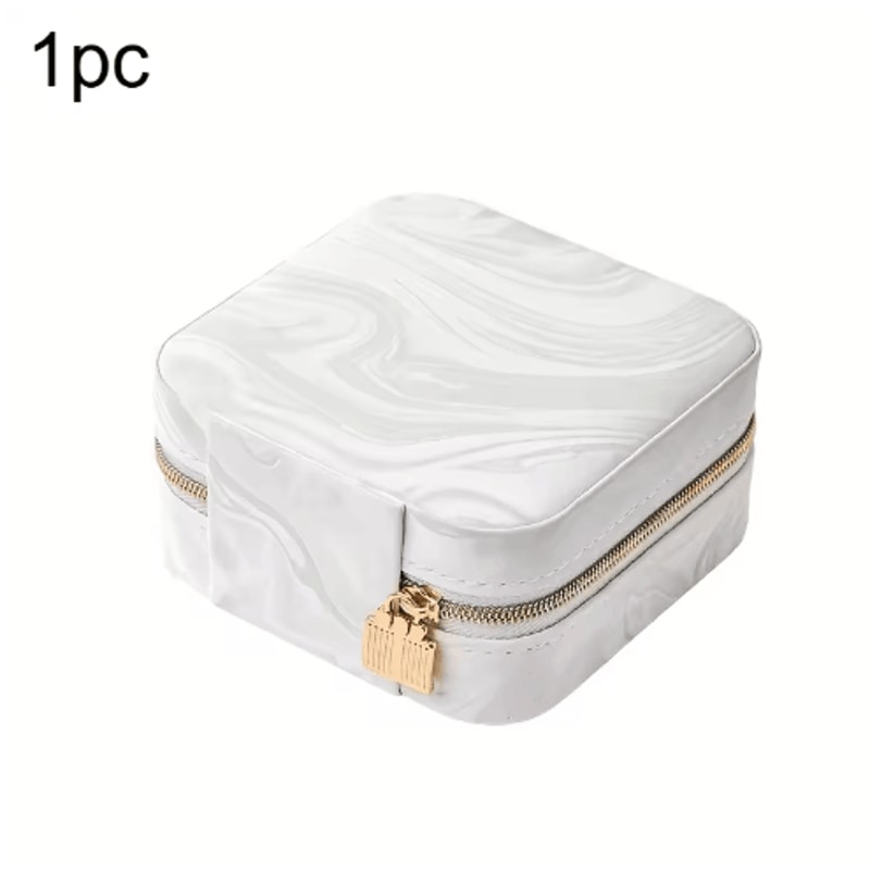 Mini Square Travel Jewelry Box Portable Zipper Organizer For Rings Necklaces 2