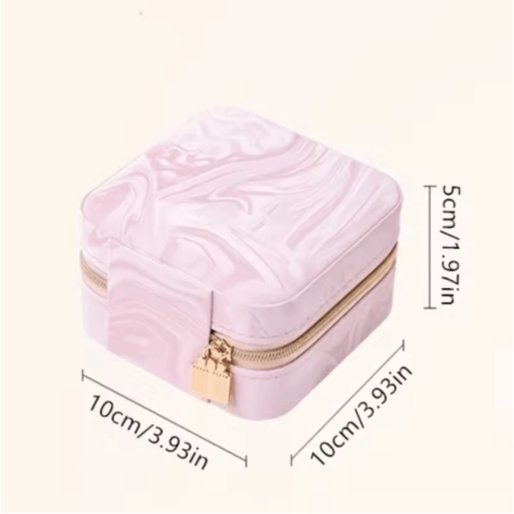 Mini Square Travel Jewelry Box Portable Zipper Organizer For Rings Necklaces 3