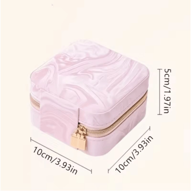 Mini Square Travel Jewelry Box Portable Zipper Organizer For Rings Necklaces 3