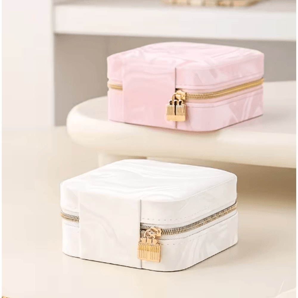 Mini Square Travel Jewelry Box Portable Zipper Organizer For Rings Necklaces 6