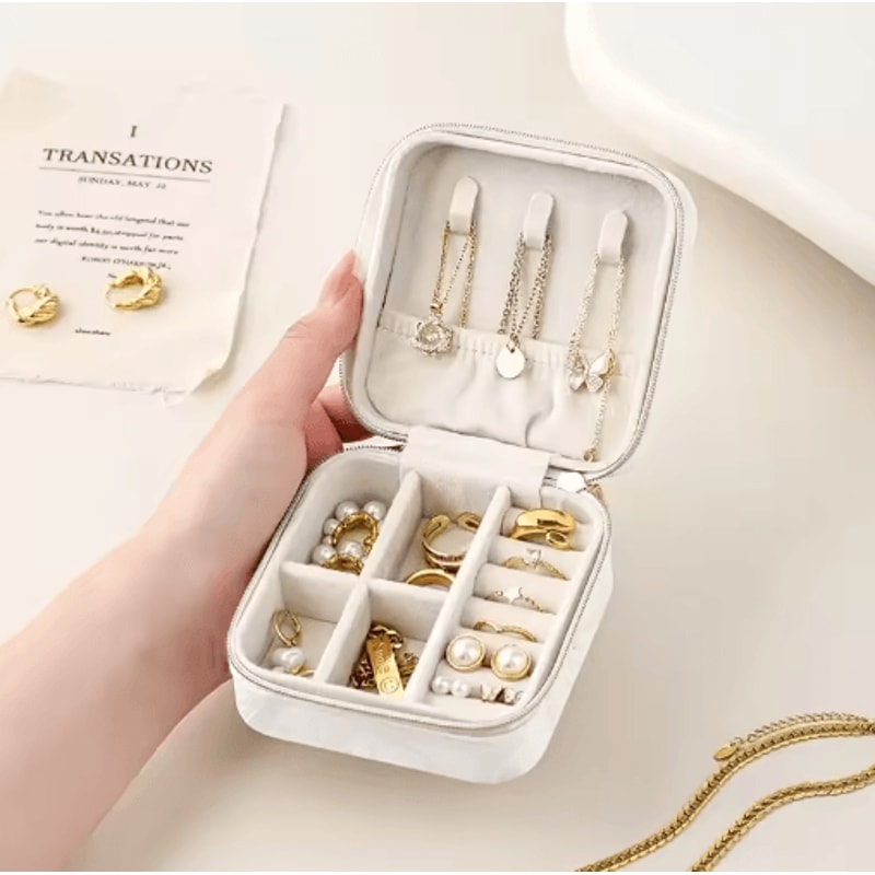 Mini Square Travel Jewelry Box Portable Zipper Organizer For Rings Necklaces 7