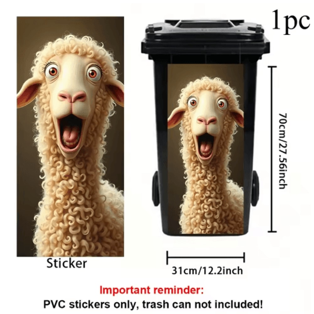 Cute CurlyHaired Sheep Trash Can Sticker Fun SelfAdhesive Decor For Home Spaces 1