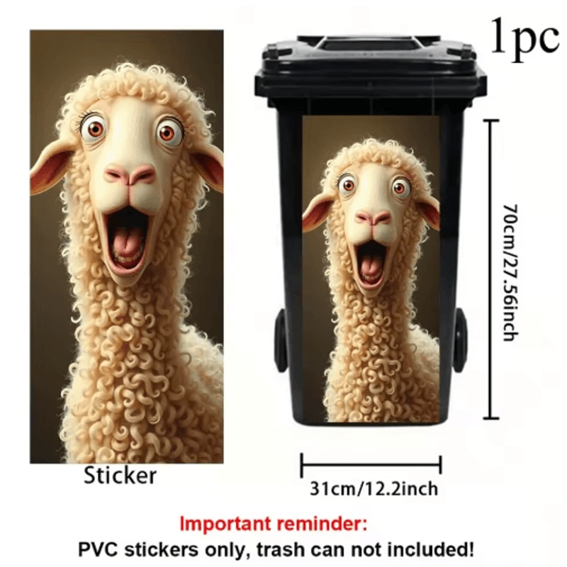 Cute CurlyHaired Sheep Trash Can Sticker Fun SelfAdhesive Decor For Home Spaces 1