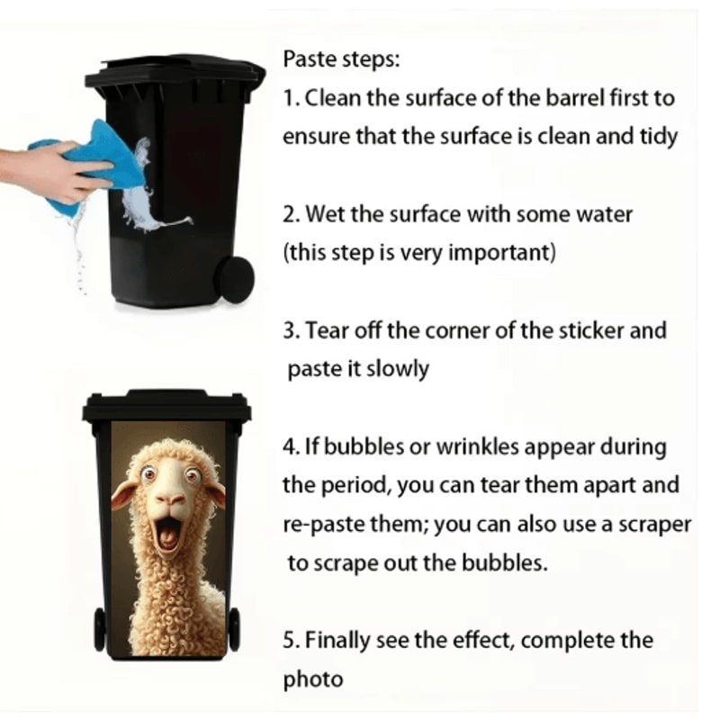 Cute CurlyHaired Sheep Trash Can Sticker Fun SelfAdhesive Decor For Home Spaces 4