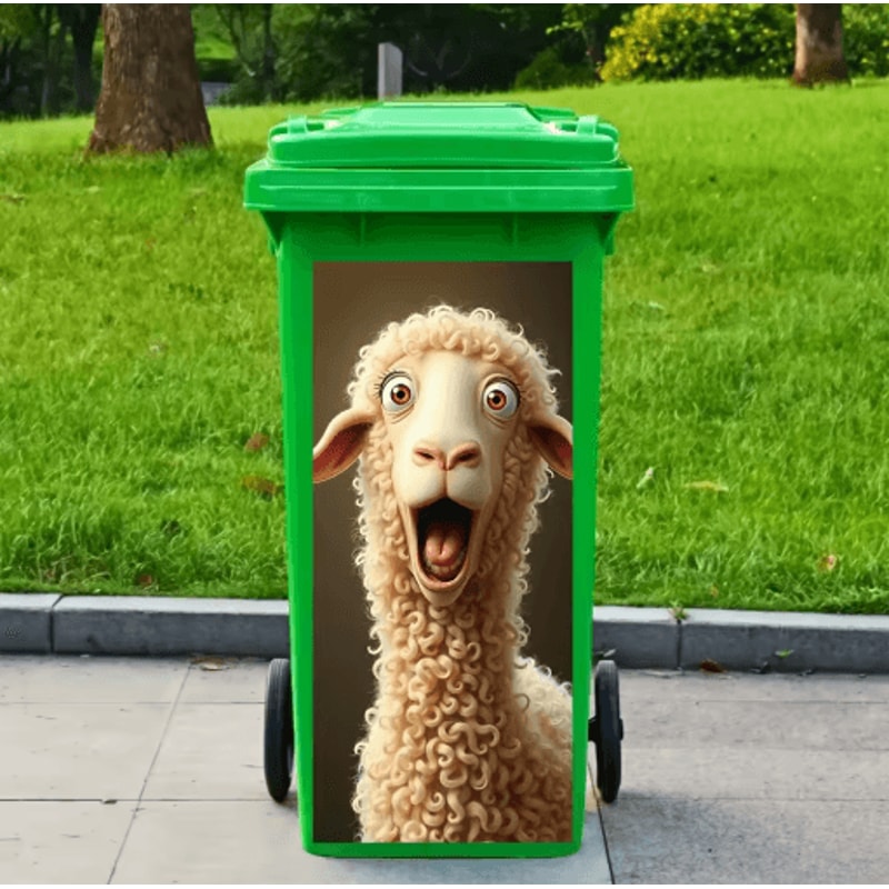 Cute CurlyHaired Sheep Trash Can Sticker Fun SelfAdhesive Decor For Home Spaces 5